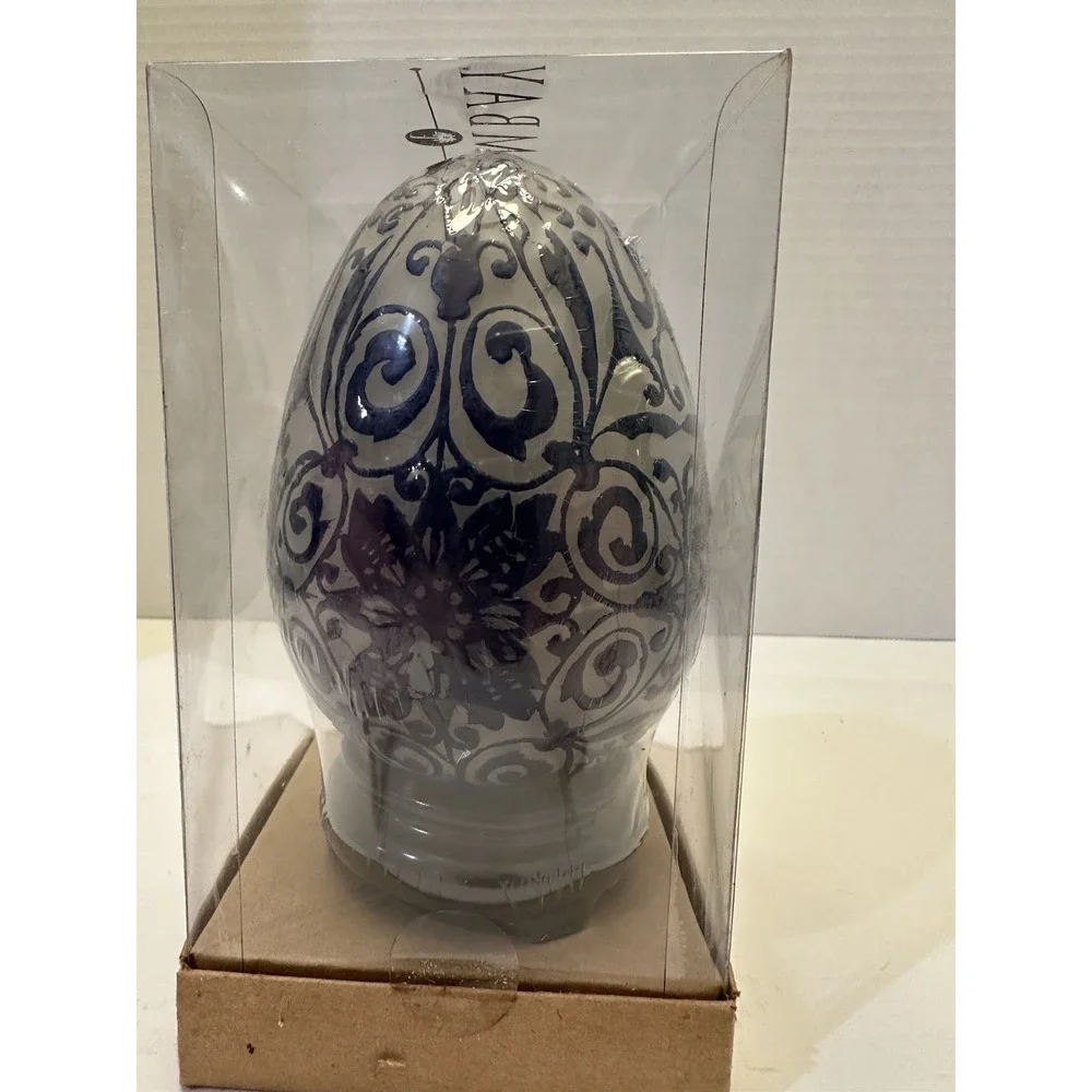 Bombay Egg‎ Shaped Candle with Stand Blue and White